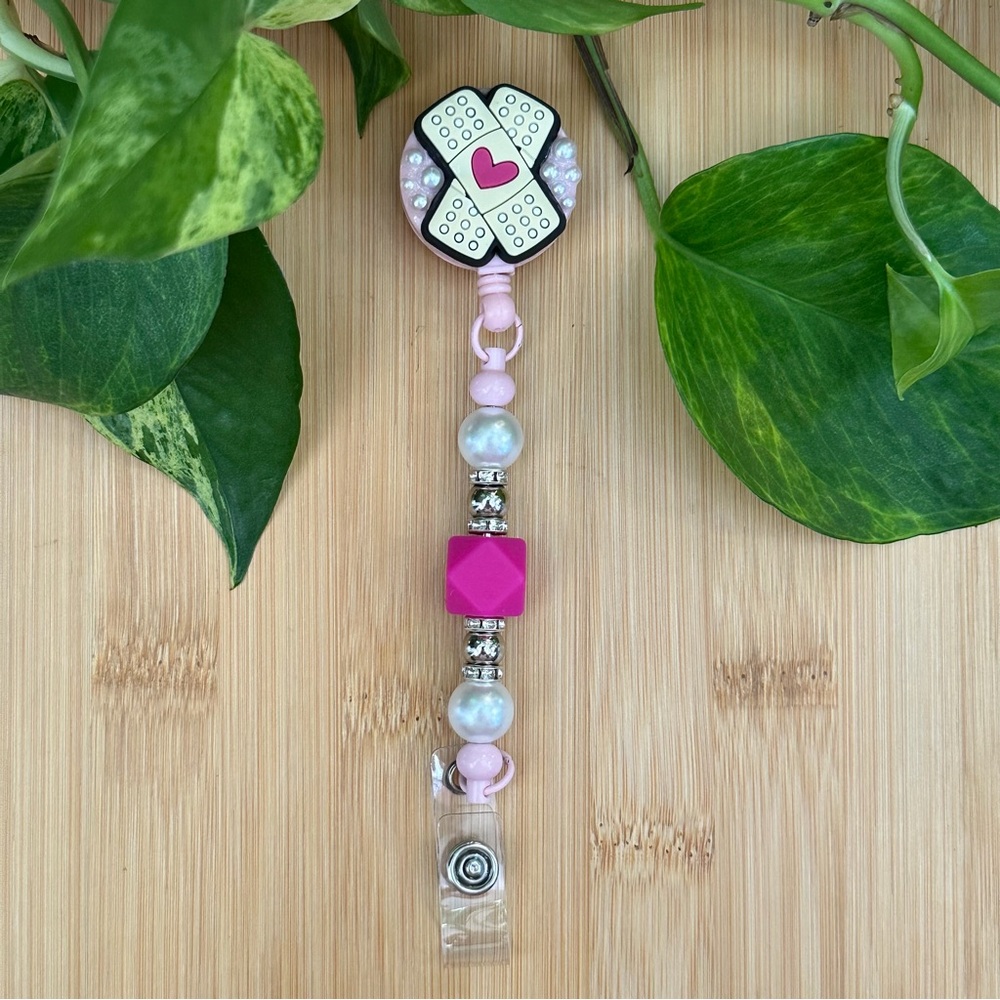 💉✨ Medical-Themed Bling & Silicone‎ Beaded Retractable ID Badge Holder 🩺
